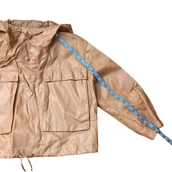 ZARA Limited Edition Faux Leather Jacket Outerwear Size M-L Caramel Tan Khaki - Picture 9 of 14